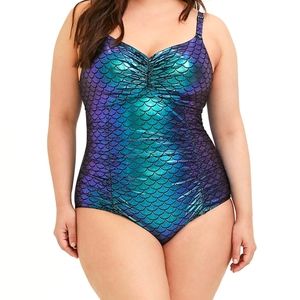 NWT Torrid Iridescent Mermaid Wire-Free One-Piece Bathing Suit - Size 3 Plus Siz